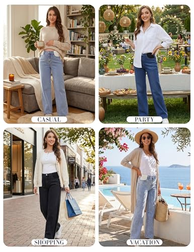 POSHGLAM Maternity Jeans Wide Leg Side Panel for Pregnancy & Postpartum, Comfy Stretch Denim Pants - color: Black, size: Small