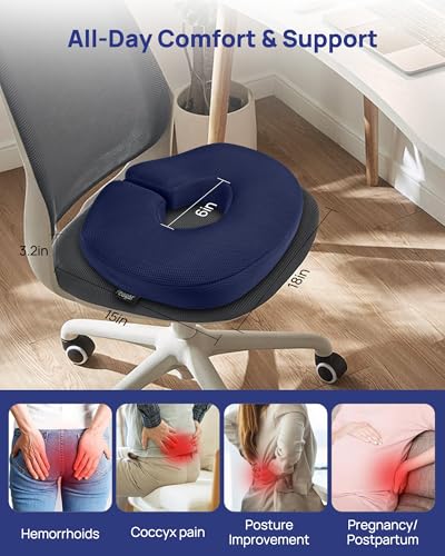 Feagar Large Donut Seat Cushion, Tailbone Pain Relief and Hemorrhoids - color: Large Blue