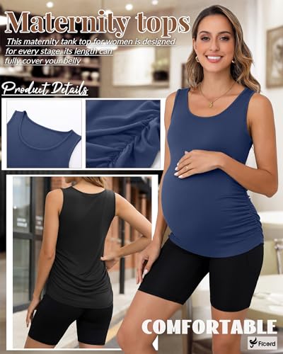 Ficerd 4 Pcs Womens Maternity Sleeveless Tank Tops - color: Black, Coffee, Navy Blue, Rose Red, size: Medium