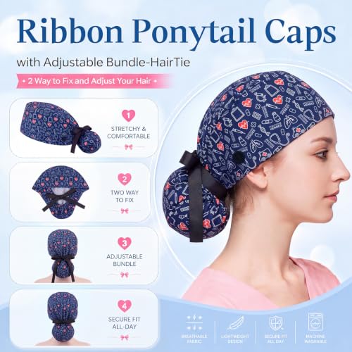 Honoson 6 Pcs Scrub Caps Women with Buttons - color: Soft Color, style: Classic