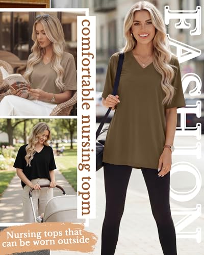 4 Pack Women's Nursing Short Sleeve Shirts - color: Khaki, Light Brown, Light Gray, Black, size: Small