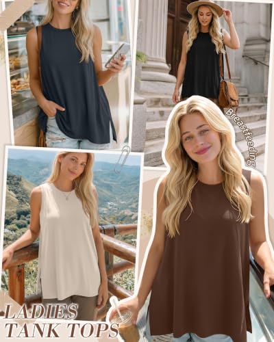 4 Pack Nursing Breastfeeding Tank Tops - color: Charcoal Gray, Cream, Brown, Black, size: Medium
