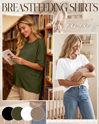 4 Pack Women's Nursing Shirts - color: Khaki, White, Army Green, Black, size: Large
