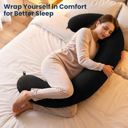 TranquilRelax C Shaped Body Pillow for Side Sleepers, Black-47 * 10" - color: Black, size: 47*10 in