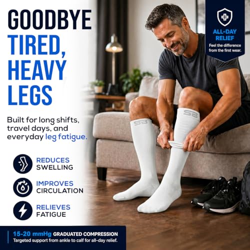 SB SOX 3-Pair Compression Socks (15-20mmHg) - color: 04 – Solid White, size: XXL