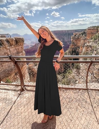 ZESICA Women's Casual Summer 2026 Short Sleeve Maxi Dress - color: Black, size: X-Large