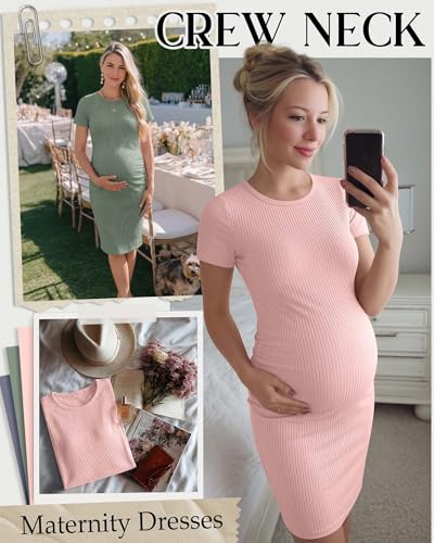 3 Pack Women's Cotton Maternity Dresses - color: Pink, Haze Blue, Gray Green, size: Small