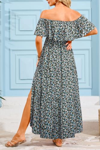 Talisea Maternity Off Shoulder Ruffle Maxi Dress Pregnancy Baby Shower - color: Black Floral, size: Medium