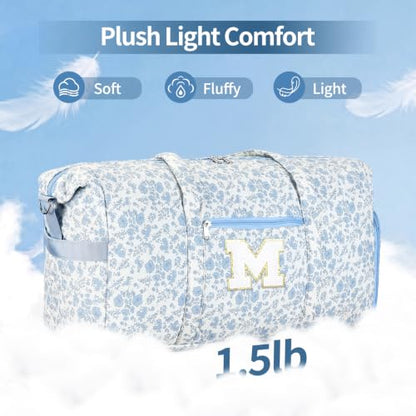Personalized Quilted Duffle Bag for Travel Gym Weekender Hospital Carry On - color: Blue Flower, size: M