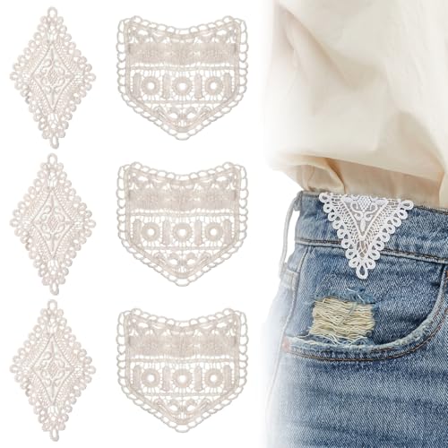 6 Pcs Lace Waist Extender for Jeans, Vintage Pant Waist Extenders 2 Styles