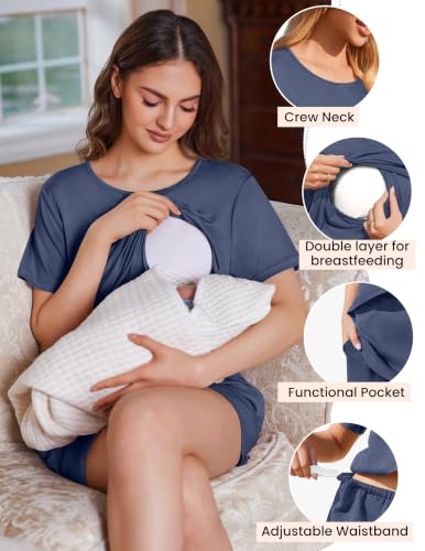 Ekouaer 2 Pack Nursing Pajamas Set Postpartum Outfits for Women - color: Black/Blue, size: Medium
