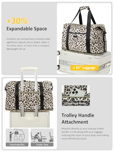Capolo Expandable Travel Duffle Bag Weekender Overnight Bags for Women Men - color: Leopard, size: X-Large