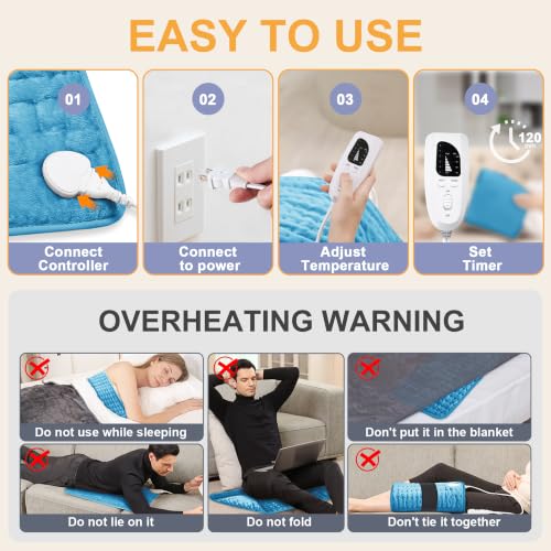 Heating Pad,Electric Heating Pads,Heating Pad for Back,Blue,24x12 Inch - color: Blue, size: 24x12 Inch