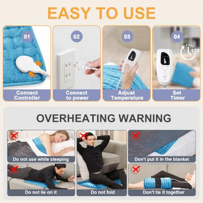 Heating Pad,Electric Heating Pads,Heating Pad for Back,Blue,24x12 Inch - color: Blue, size: 24x12 Inch