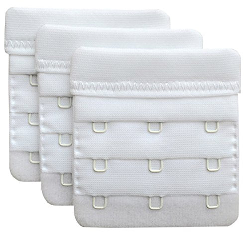 Women Pack of 3 Soft Comfortable 3 Hooks Bra Extender,2.4"x 2.3" - color: White, 3/4 Inch Spacing