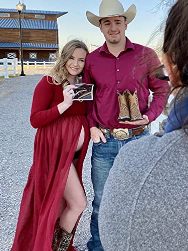 YnimioAOX Maternity Photoshoot Dress Off Shoulder Long Sleeve - color: Burgundy