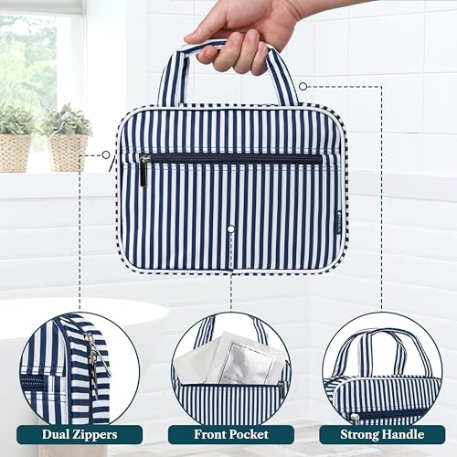 PAVILIA Hanging Toiletry Bag for Women Men, Makeup Organizer, Stripe Navy - color: Navy Stripe