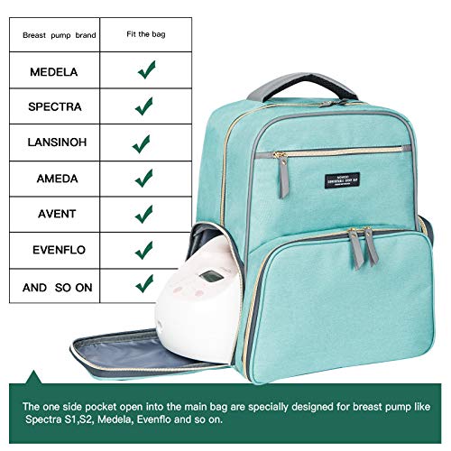 Breast Pump Backpack Diaper Bag - Multi-Function Mommy Outdoor Working Backpack with Insulation Pocket - color: Green