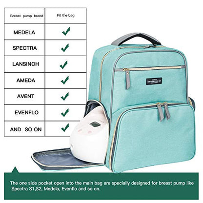 Breast Pump Backpack Diaper Bag - Multi-Function Mommy Outdoor Working Backpack with Insulation Pocket - color: Green