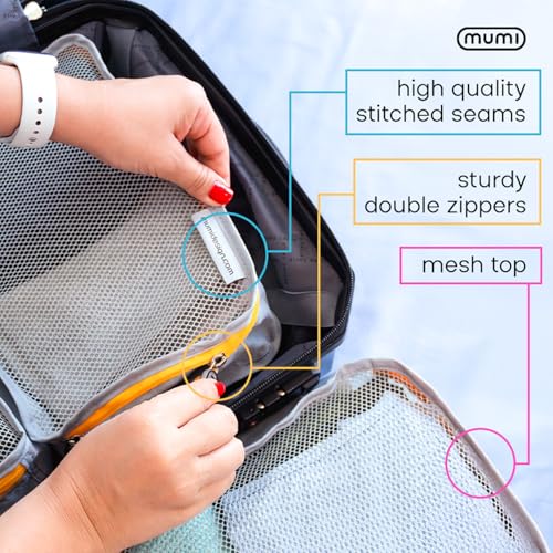MUMI Packing Cubes Set of 5 - Mesh-Top Luggage Organizers, Orange - color: orange