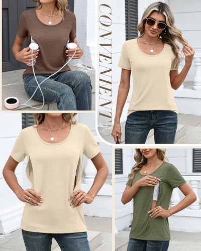 Huukeay 3 Pack Women's Nursing Shirts - color: Gray Green, Cream, Coffee, size: Large