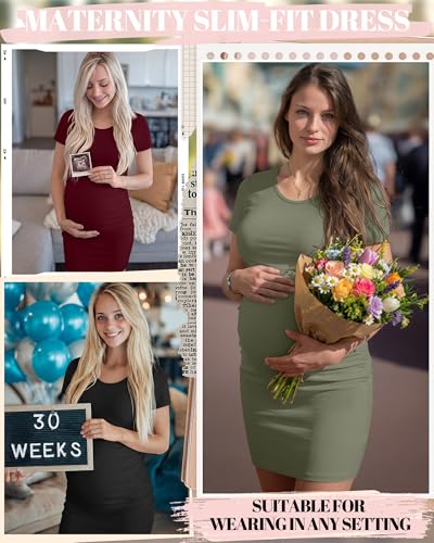 Riyiper 3 Pack Womens Maternity Short Sleeve Dresses - color: Black, Army Green, Burgundy, size: Small