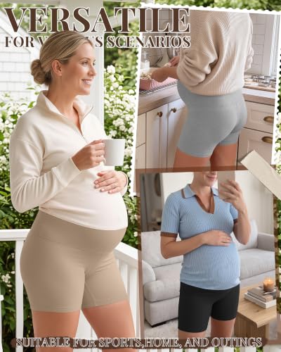 Ficerd 3 Pack Maternity Pajama Lounge Shorts - color: Khaki, Light Gray, Black, size: X-Large