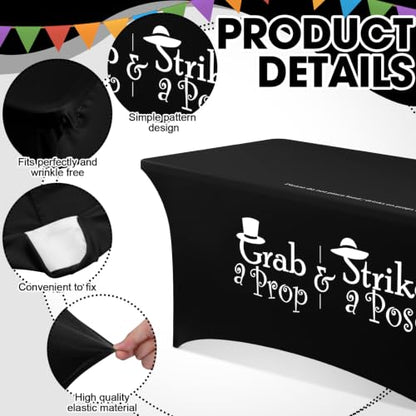Oudain Photo Booth Tablecloth Hat Strike Pose Black Stretch Table Cover - color: Balck, style: Top Hat Strike Pose