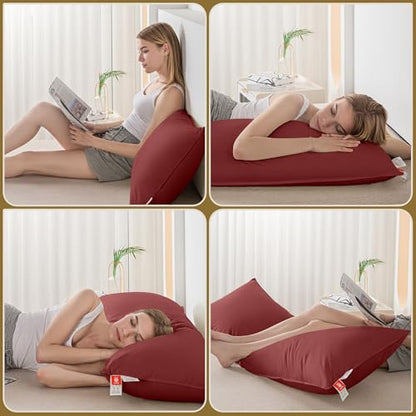 Goose Down Body Pillow for Adults, Burgundy, 20"x60" - color: Burgundy, size: 20"x60"
