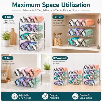 Stackable Water Bottle Organizer for Stanley 40 oz Tumbler, Large Compartment Water Bottle Holder for Cabinet, Clear Tumbler Organizer for Kitchen Countertop Pantry, 3 Pack