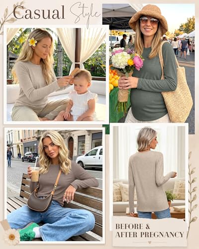 3 Pack Women's Nursing Tops Breastfeeding Shirts Fall - color: Coffee, Light Camel, Gray Green, size: Small