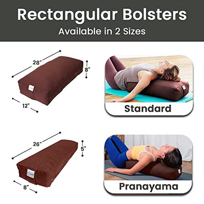 Sol Living Rectangular Yoga Bolster Meditation Pillow, Extra Firm Cotton - color: Brown, size: Rectangular 28" x 12" x 8"