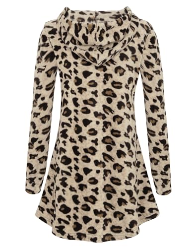 Miusey Womens Zip Up Long Hoodie Jacket Lightweight Tunic Sweatshirt Open Front Cardigan - color: 2# Leopard-fleece, size: X-Large