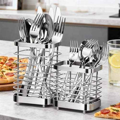 Utensil Holder, Stainless Steel Utensil Drying Rack for Kitchen Counter - color: Small+Large, Silver