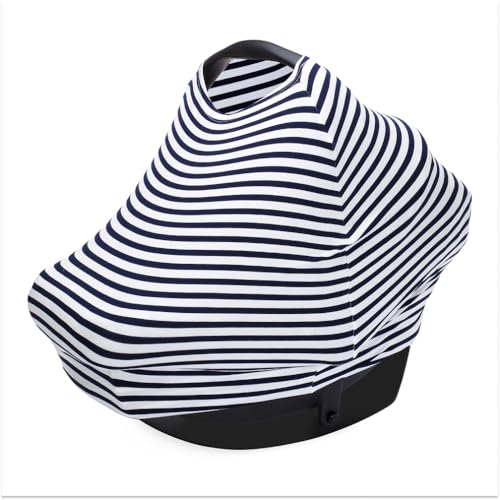 Parker Baby Co. Multi-Use Cover: Carseat Cover, Nursing Cover - Navy Stripe - color: White, Navy Stripes