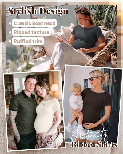4 Pack Women's Maternity Ribbed Shirts - color: Black, Brown, Cream, Dark Gray, size: X-Large