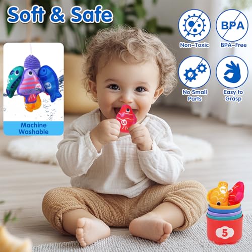 Montessori Toys for 1 Year Old: Cloth Fishing Game with Stacking Cups