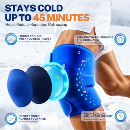 Knee Ice Pack Wrap, Long-Lasting Cold Compression for Knee Pain Relief