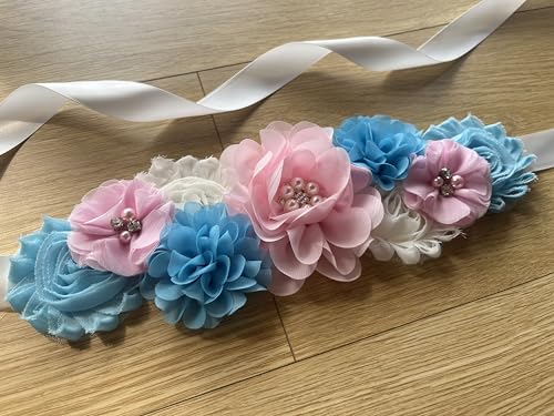 Maternity Flower Belt for baby shower Mommy Sash Pregnancy Belt - color: Pink Blue