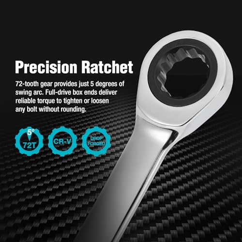 DURATECH 8mm Extra Long Ratcheting Wrench, Metric, CR-V Steel - color: Chrome-plated, size: 8mm