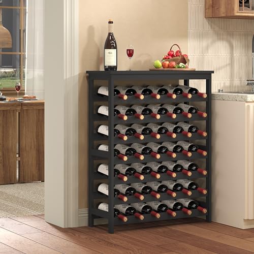 42 Bottles Wine Rack Freestanding Floor, Black Table Top, Kitchen Cellar