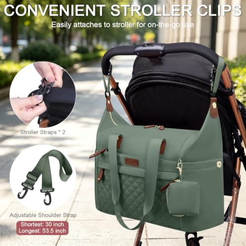 Pritent Diaper Bag Tote Waterproof Maternity Baby Bags with Pacifier Case - color: Green, size: Medium