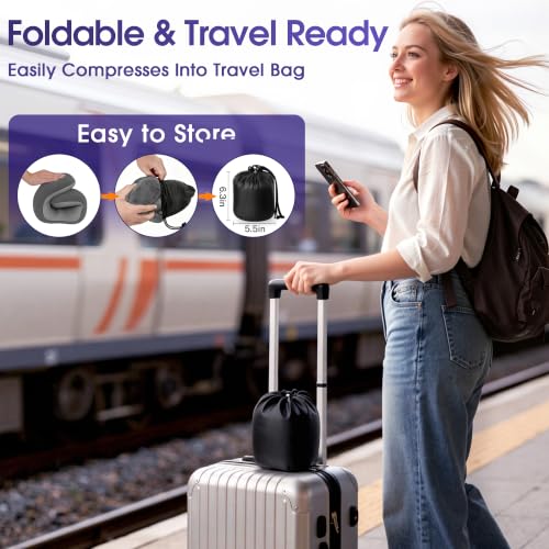 CloudBliss Neck Pillow for Airplanes, Memory Foam Travel Pillow, Grey - color: Dark Grey