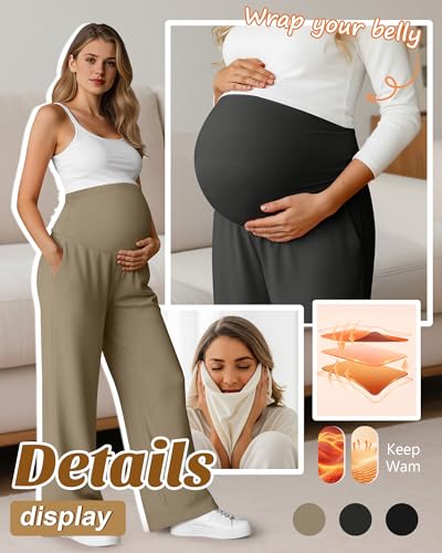 Oakgarden 3 Pack Women's Fleece Maternity Pants - color: Khaki, Charcoal Gray, Black, size: XX-Large