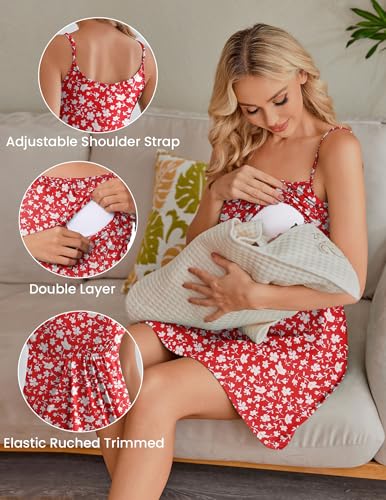 Ekouaer Womens Nursing Dress Summer Breastfeeding Maternity Clothes - color: Red Daisy Floral, size: Medium