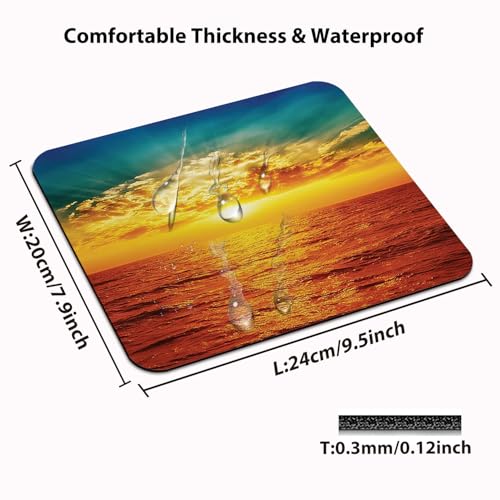 Gold Ocean Sunset View Mouse Pad, Majestic Nature Sea Waves Scene Desk Mat - color: Custom Designs Art 013