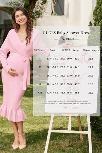 OUGES 2025 Maternity Sweater Nursing Dress for Photoshoot Baby Shower Wedding Guest Outfits Fishtail Ribbed Knit Clothes - color: Black, size: X-Large