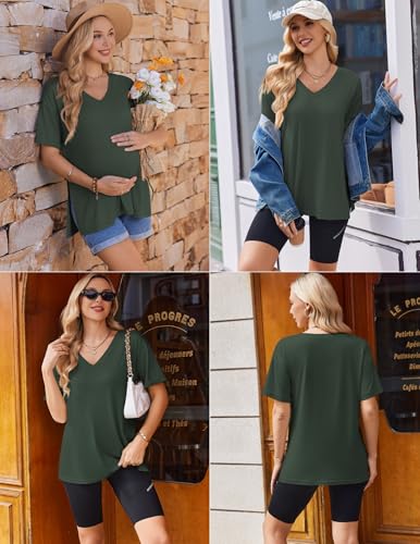 Ekouaer Maternity Shirts 3 Pack Oversized Pregnancy Tops Summer Clothes - color: 3 Pcs Black/ White/ Army Green, size: Small