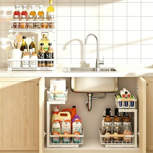 REALINN Under Sink Organizer, White 2 Pack Height Adjustable - color: White, size: 2 Pack