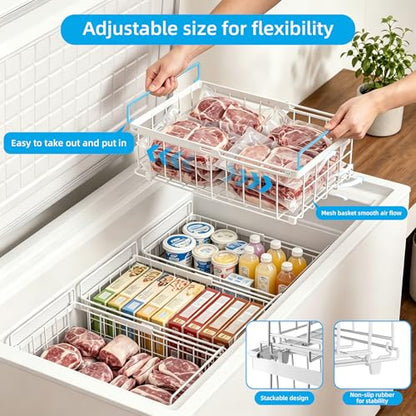 4 Pack Expandable Freezer Organizer Bins, Stackable Chest Freezer Basket - color: White, size: 4 Packs